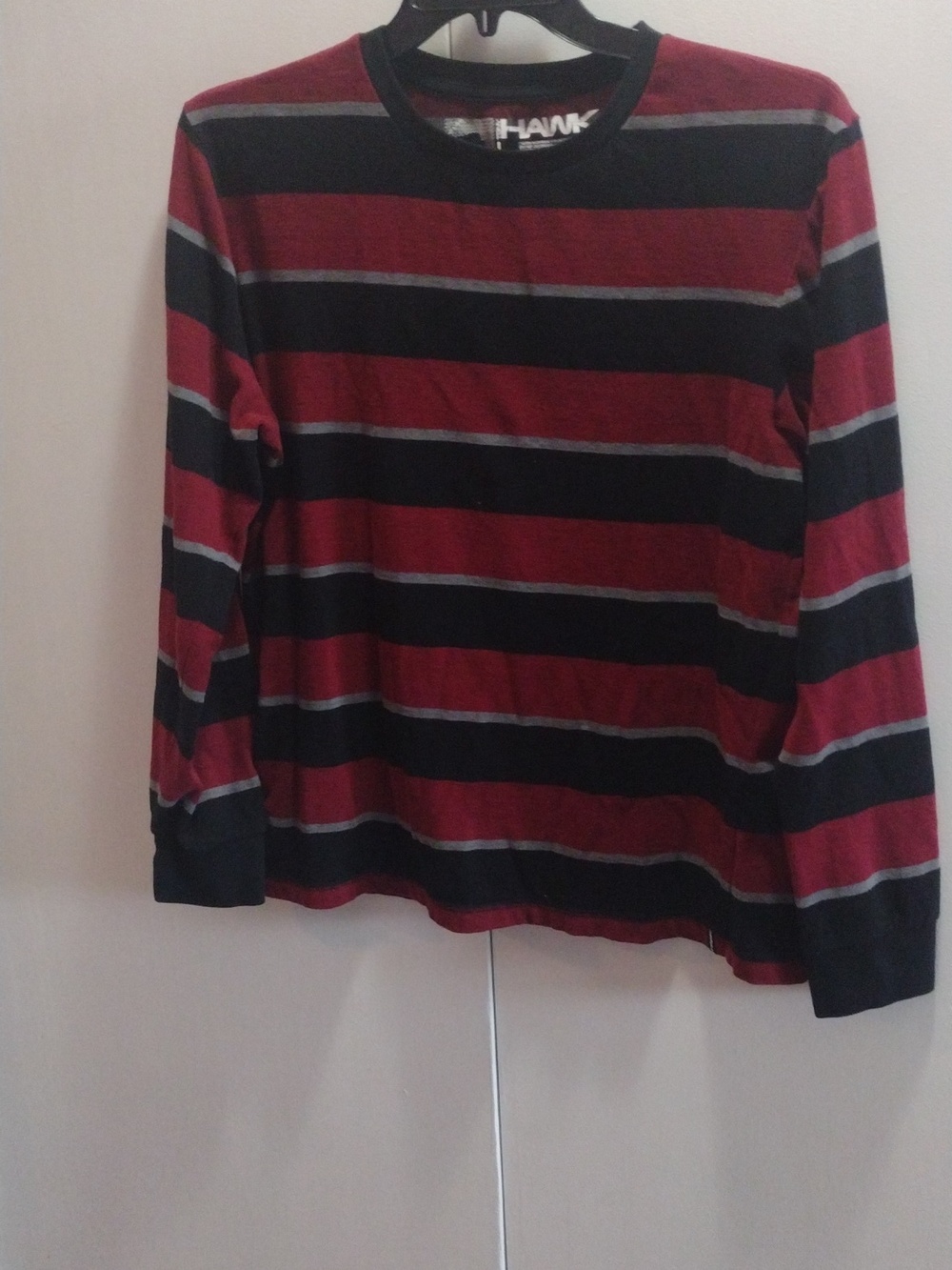 Tony Hawk Men's Long-Sleeve Striped Crewneck - Red, Black, Gray